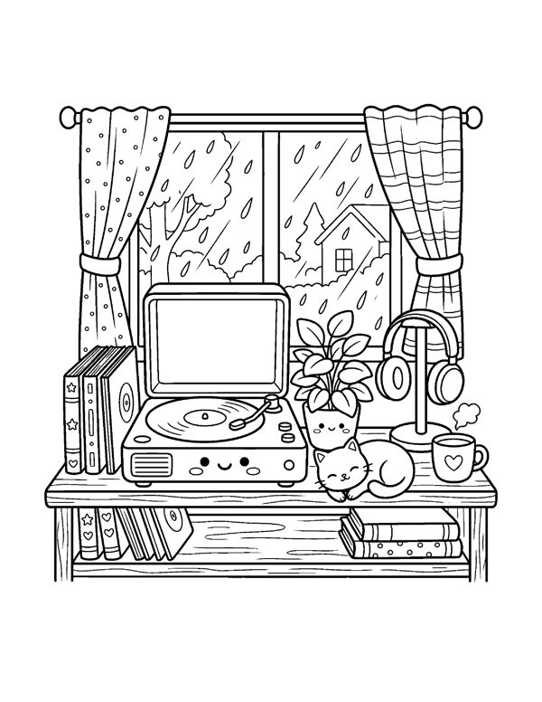 Cozy Rainy Day Coloring Pages for Adults & Teens page 13