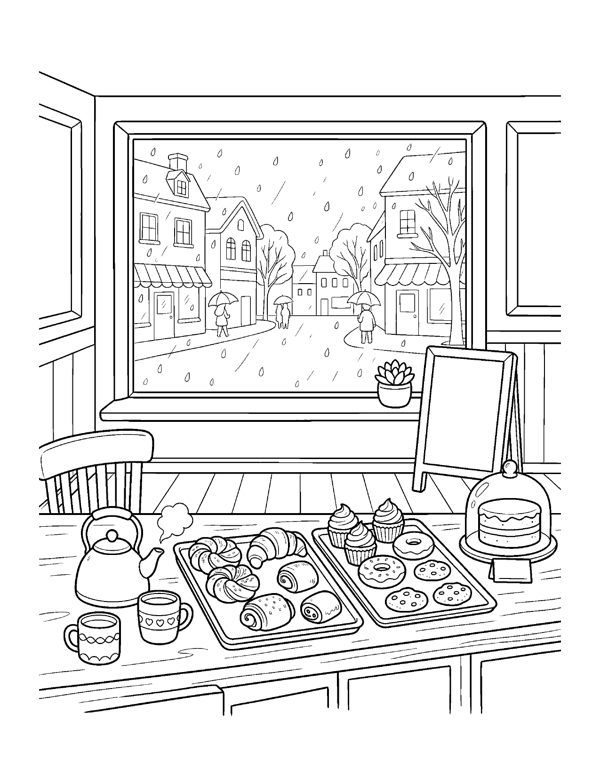 Cozy Rainy Day Coloring Pages for Adults & Teens page 16