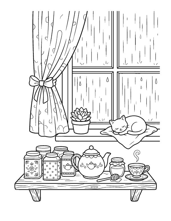 Cozy Rainy Day Coloring Pages for Adults & Teens page 20
