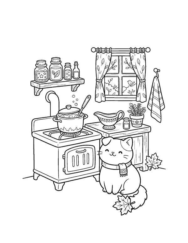 Cozy Thanksgiving Coloring Pages - Set 2 page 2