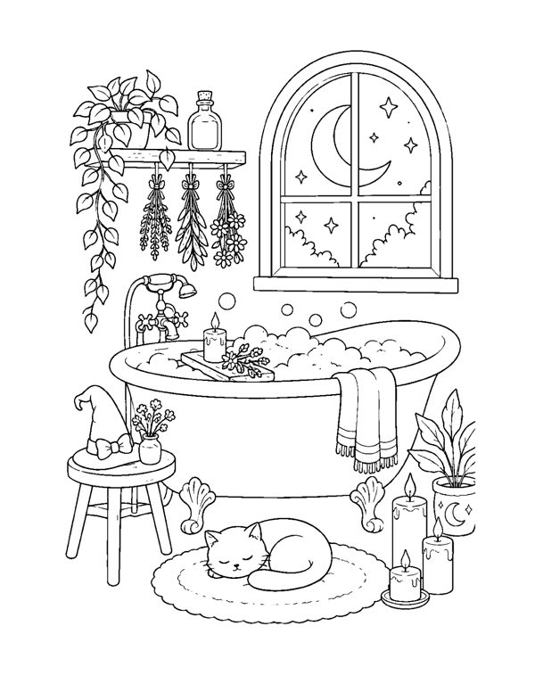 Cozy Witch Coloring Pages page 13