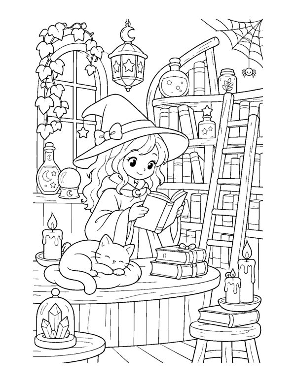 Cozy Witch Coloring Pages page 16