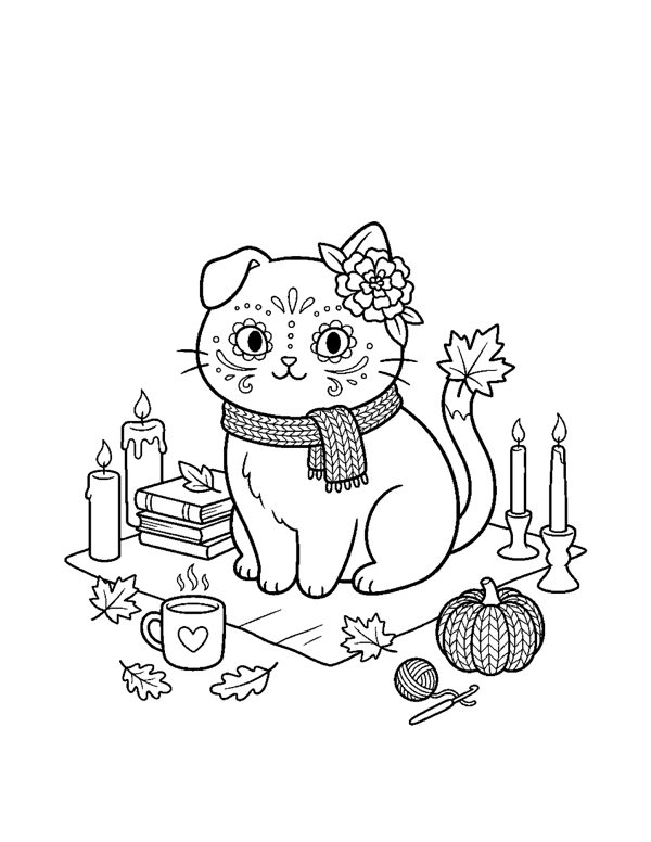 Pip Skull Facepaint Coloring Page - Cozy Day of the Dead Coloring Pages