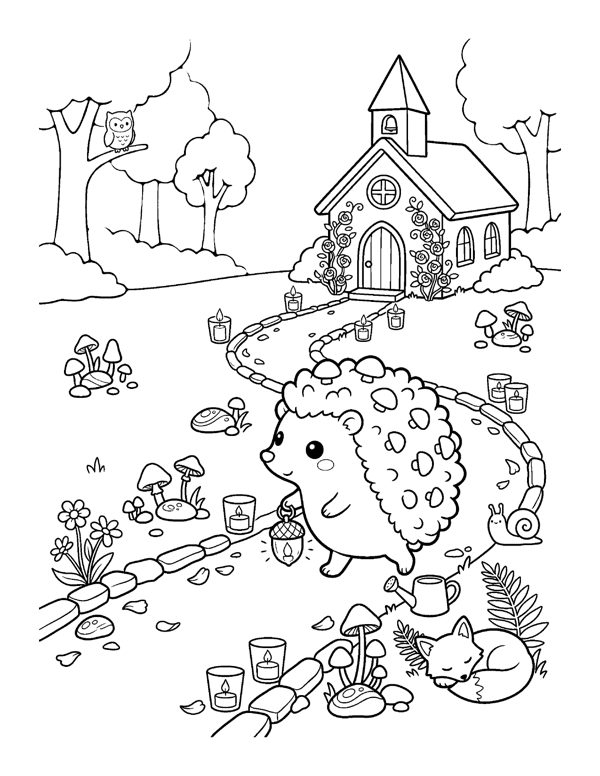 Momo Candle Path Coloring Page - Cozy Day of the Dead Coloring Pages