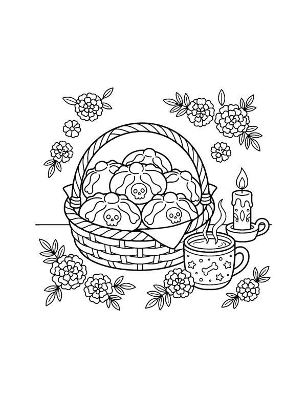 Cozy Day of the Dead Coloring Pages page 9