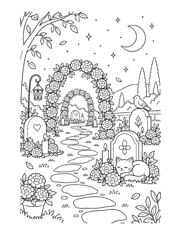 Cozy Day of the Dead Coloring Pages page 20