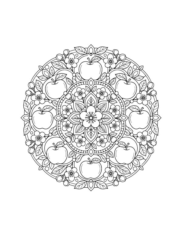Apple Mandala Coloring Page - Fall Mandala Coloring Pages