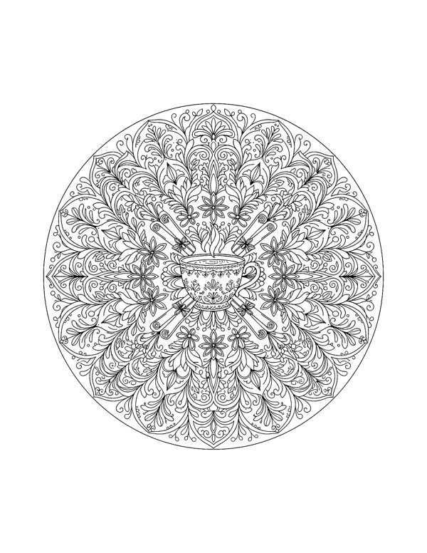 Teacup Mandala Coloring Page - Fall Mandala Coloring Pages