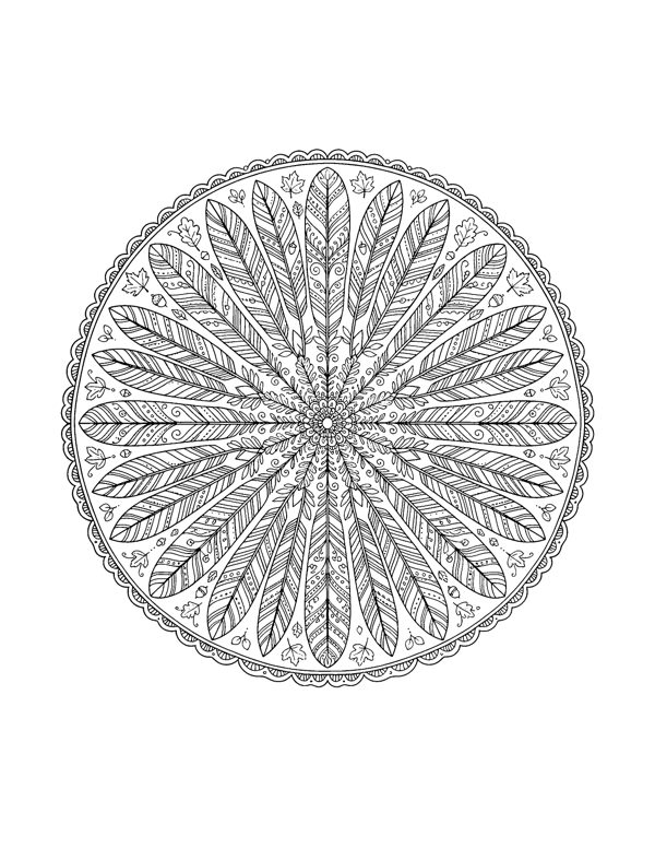 Feather Mandala Coloring Page - Fall Mandala Coloring Pages