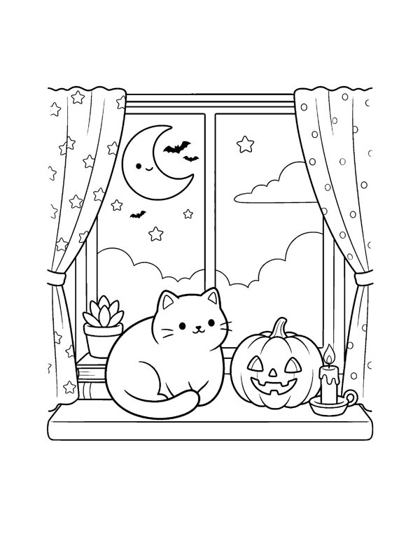Cozy Halloween Cat Coloring Pages free sample