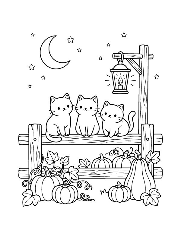 Cozy Halloween Cat Coloring Pages free sample