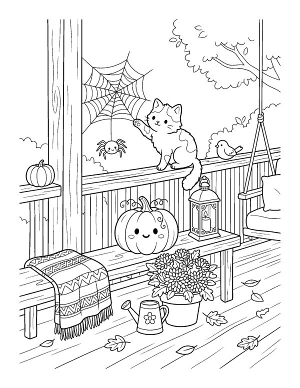 Cozy Halloween Cat Coloring Pages page 8