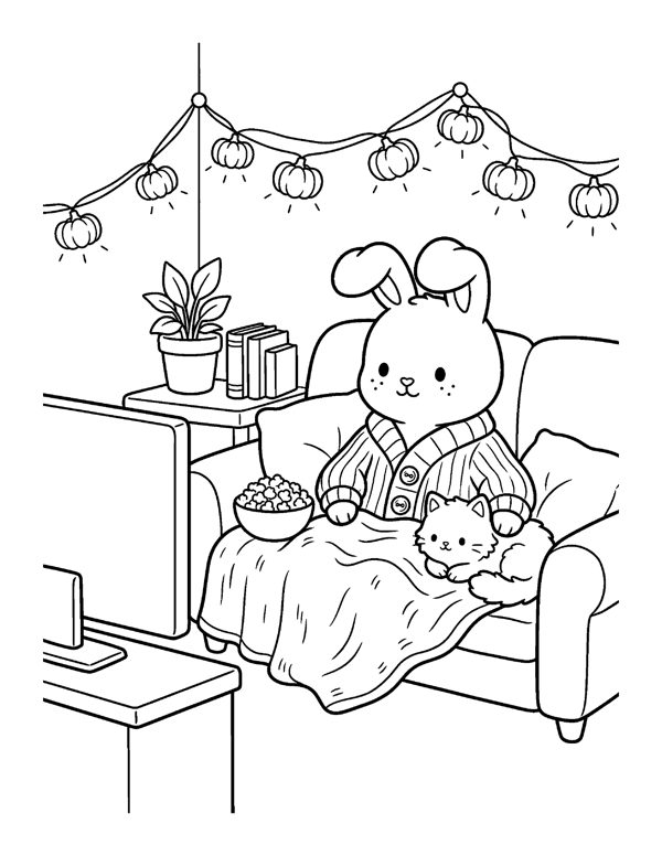 Cozy Halloween Cat Coloring Pages page 9