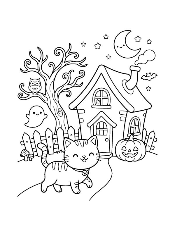 Cozy Halloween Cat Coloring Pages page 10