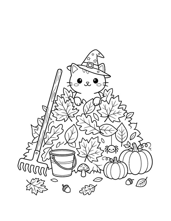 Cozy Halloween Cat Coloring Pages page 12
