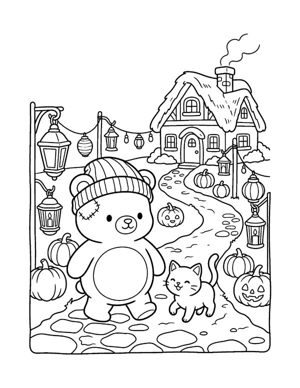 Cozy Halloween Cat Coloring Pages page 13