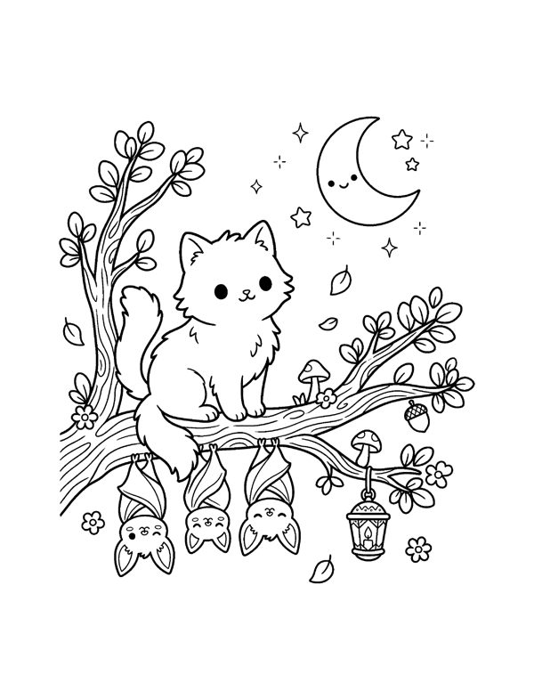 Cozy Halloween Cat Coloring Pages page 15