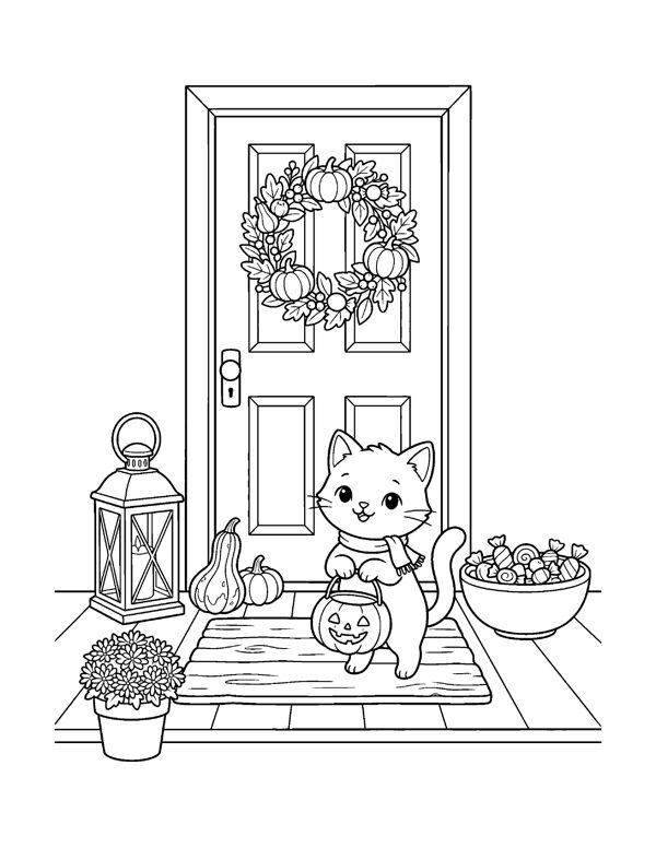 Cozy Halloween Cat Coloring Pages page 16