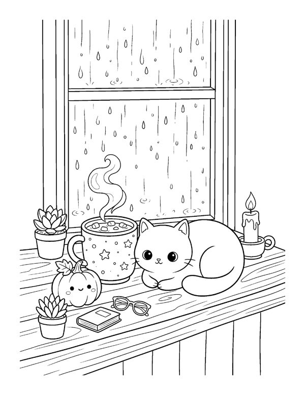 Cozy Halloween Cat Coloring Pages page 17