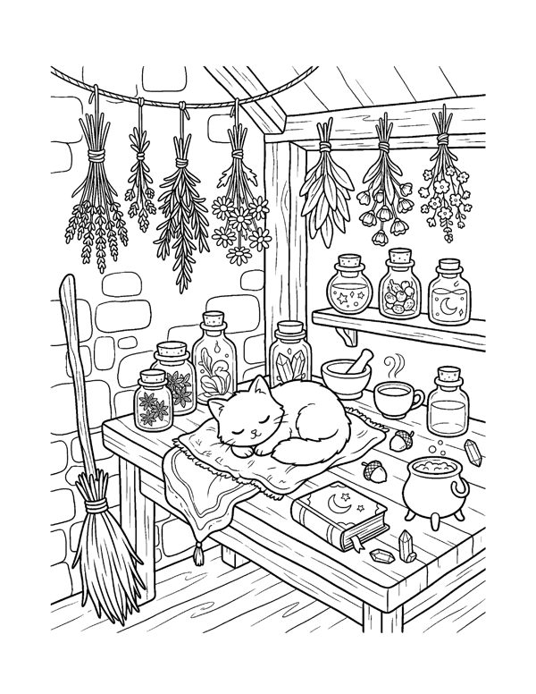 Cozy Halloween Cat Coloring Pages page 18