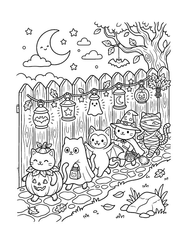 Cozy Halloween Cat Coloring Pages page 20