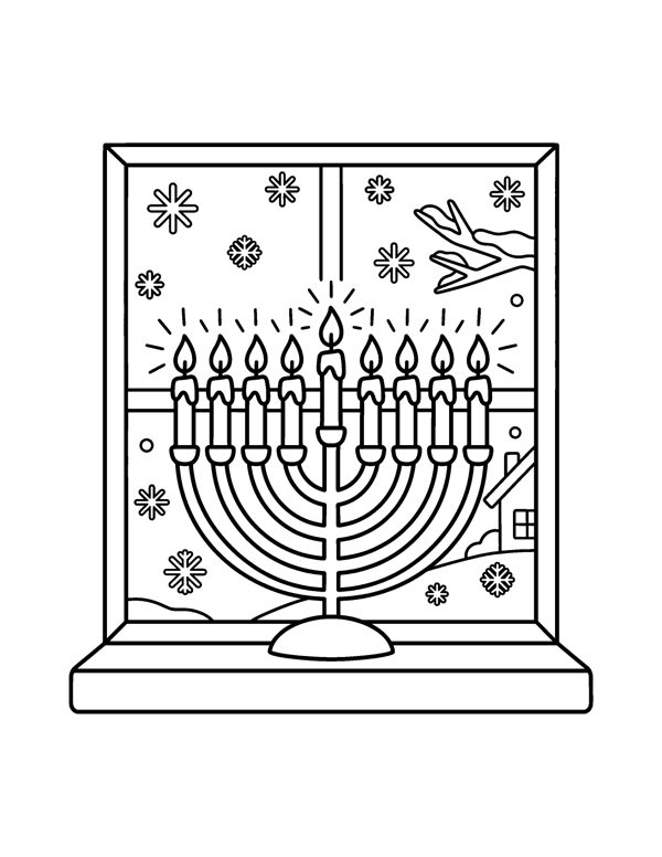 Window Menorah Coloring Page - Hanukkah Coloring Pages