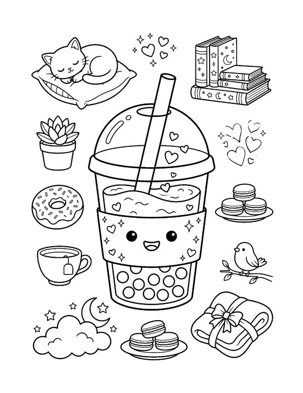 Kawaii Food Coloring Pages for Teens & Kids free sample