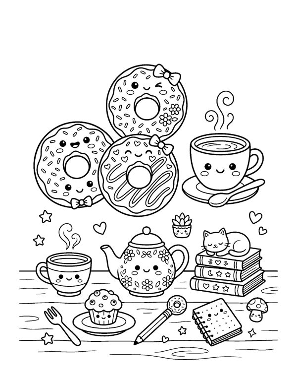 Kawaii Food Coloring Pages for Teens & Kids free sample