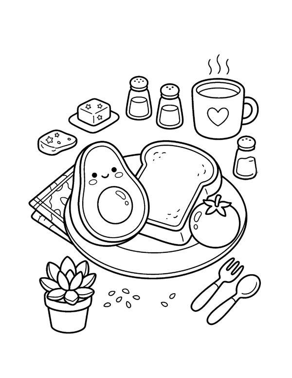 Kawaii Food Coloring Pages for Teens & Kids page 12