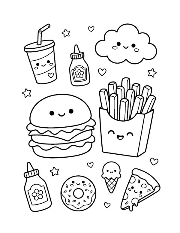 Kawaii Food Coloring Pages for Teens & Kids page 19