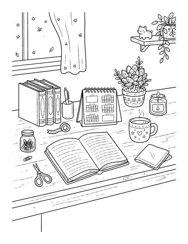 Resolutions Journal Coloring Page - Cozy New Year Coloring Pages