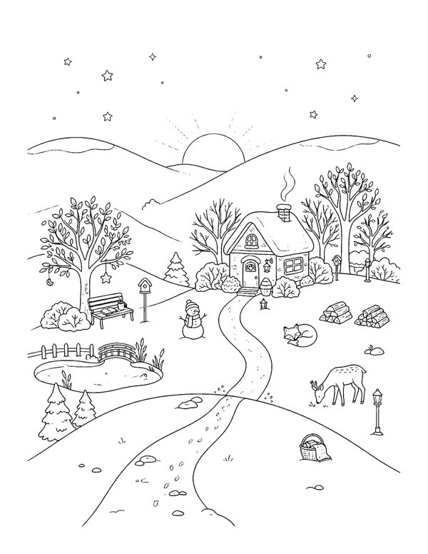Cozy New Year Coloring Pages page 9