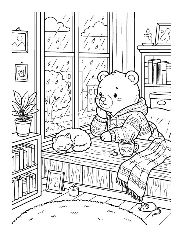 5 Cozy Coloring Pages - Sampler