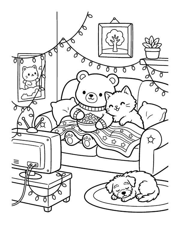 5 Cozy Coloring Pages - Sampler page 5