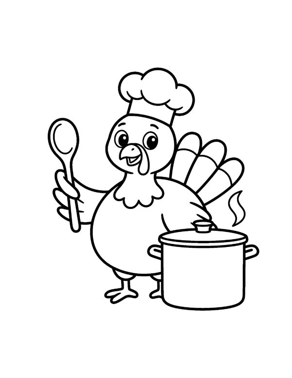 Turkey Chef Coloring Page - Thanksgiving Coloring Pages