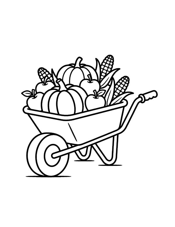 Harvest Wheelbarrow Coloring Page - Thanksgiving Coloring Pages