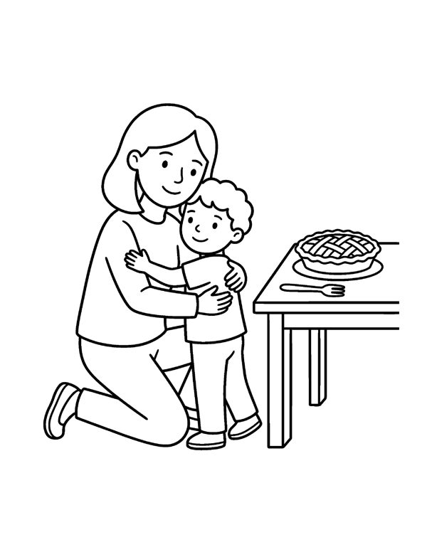 Family Thankful Hug Coloring Page - Thanksgiving Coloring Pages