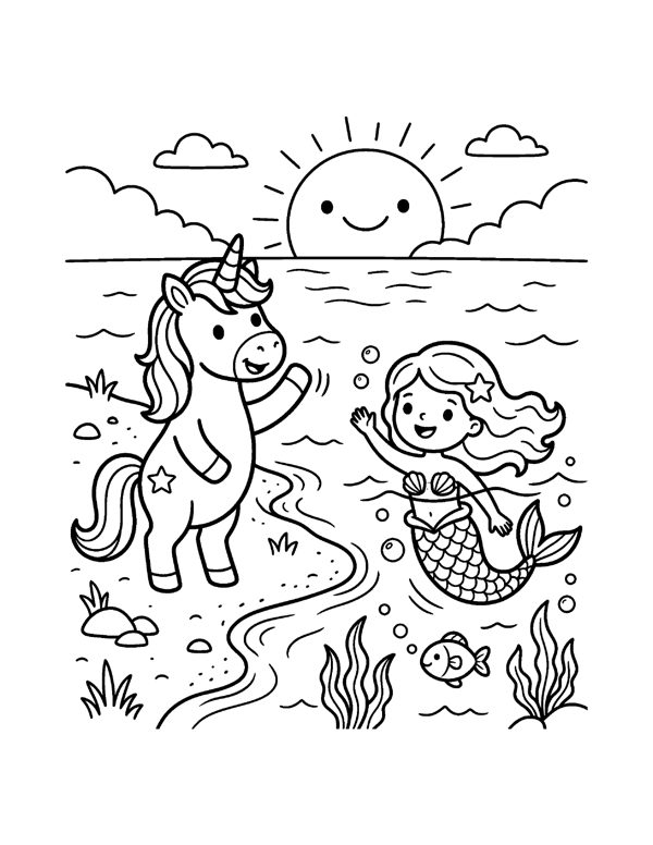 Unicorn & Mermaid Coloring Pages for Kids page 20