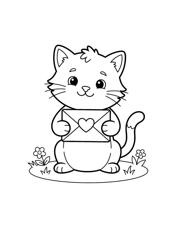 Kitten Letter Coloring Page - Valentine's Day Coloring Pages