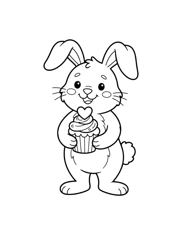 Bunny Cupcake Coloring Page - Valentine's Day Coloring Pages