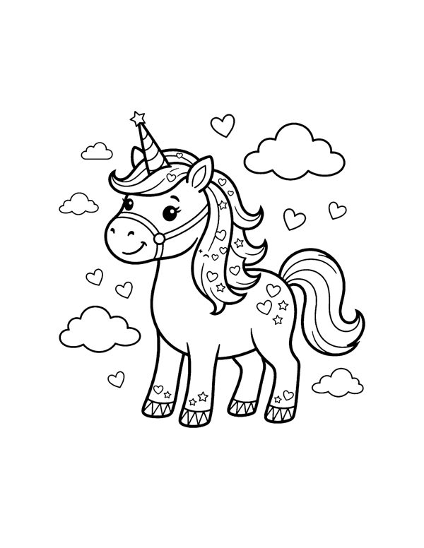 Unicorn Hearts Coloring Page - Valentine's Day Coloring Pages