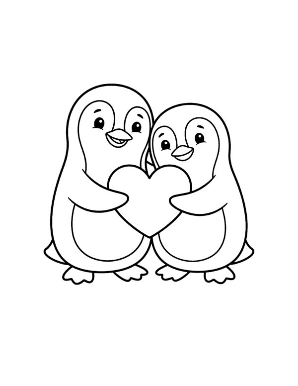 Penguins Heart Coloring Page - Valentine's Day Coloring Pages