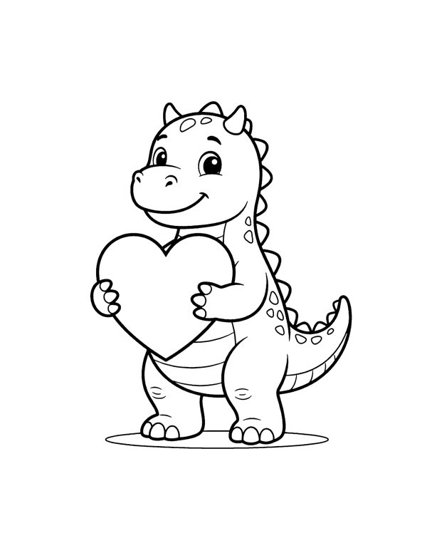 Dino Hearts Coloring Page - Valentine's Day Coloring Pages