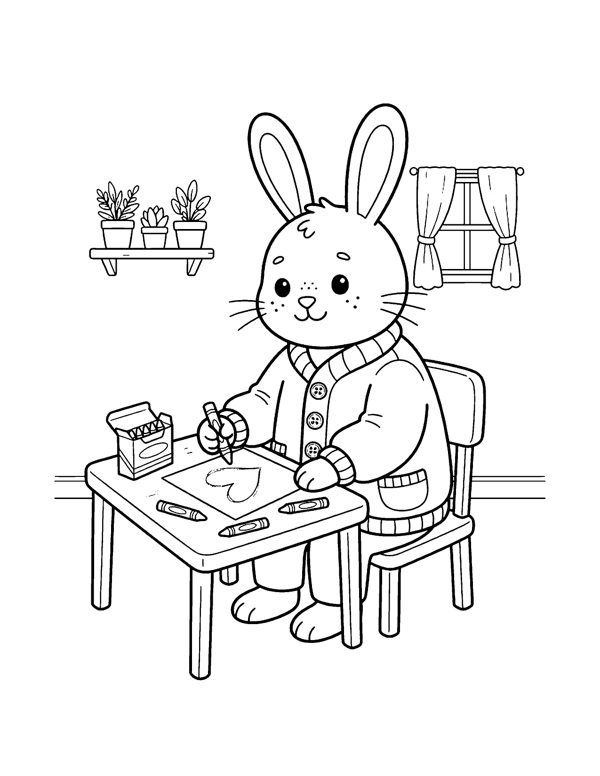 Bun Card Table Coloring Page - Valentine's Day Coloring Pages