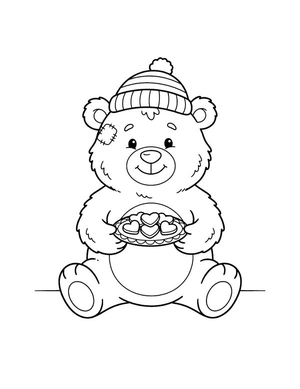 Pom Heart Cookies Coloring Page - Valentine's Day Coloring Pages