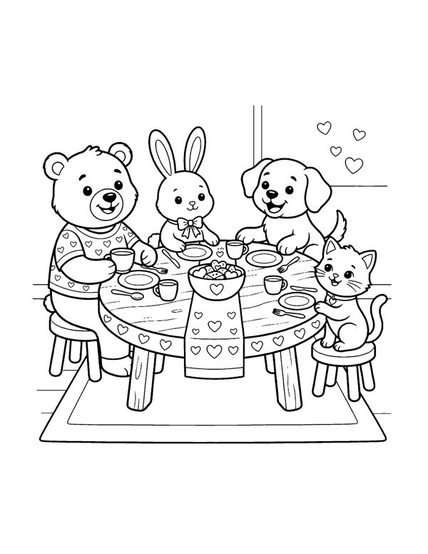Friends Heart Party Coloring Page - Valentine's Day Coloring Pages