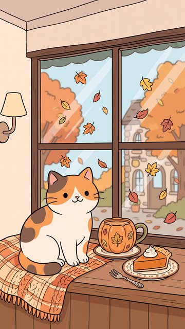 Pumpkin Cat Cafe phone wallpaper