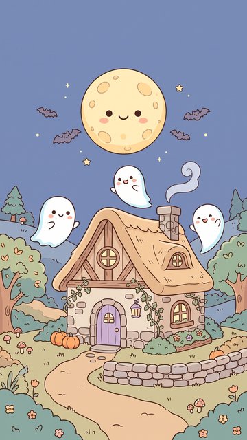 Cute Haunted House phone wallpaper