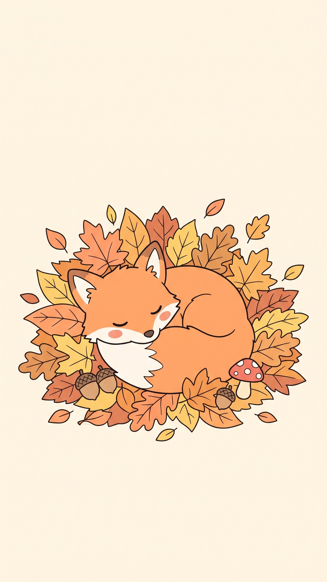 Fox Leaf Pile cute phone wallpaper
