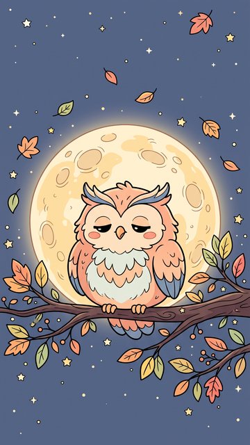 Owl Full Moon phone wallpaper